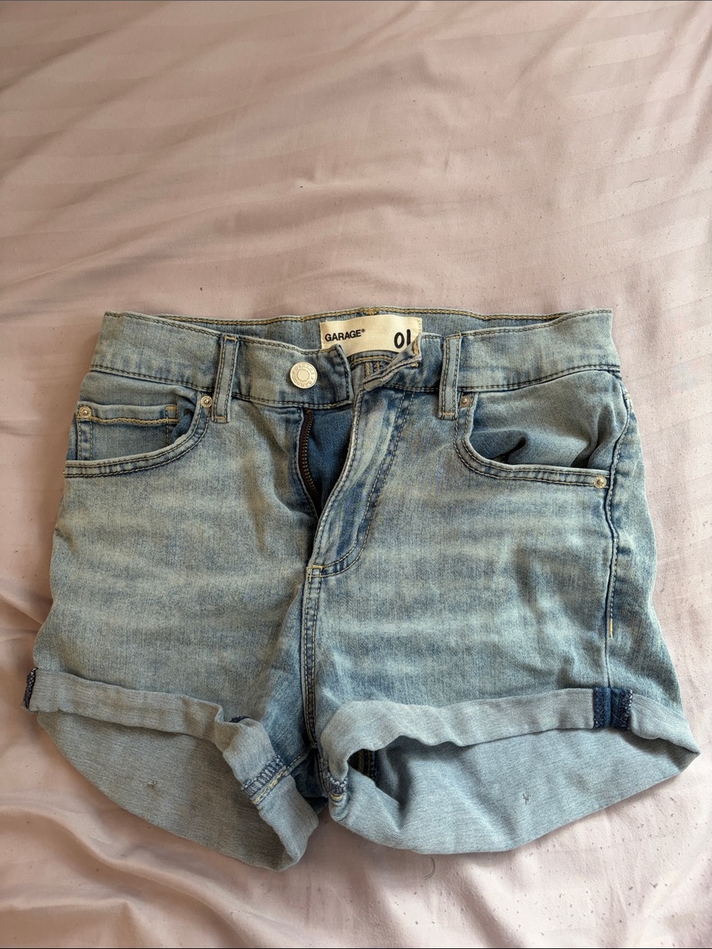 Garage Light Blue Rolled-Hem Denim Shorts